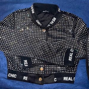 Real Chic Black Jewel set! Jacket and split skirt!